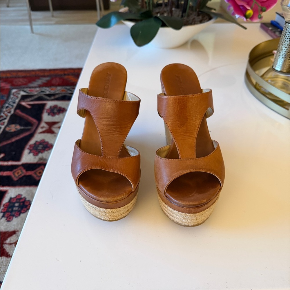 Jimmy Choo Brown Leather Platform Espadrilles